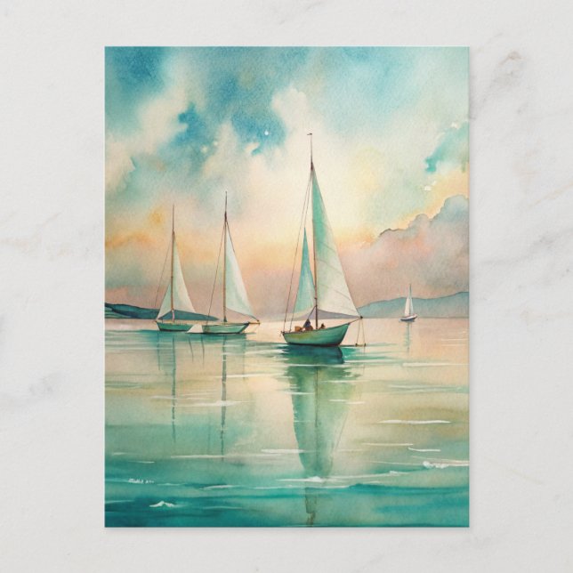 Friedliche Pastel Sailboote Kunst der Marine Postkarte (Vorderseite)