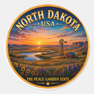 Friedliche Reise durch die Plains von North Dakota Runder Aufkleber