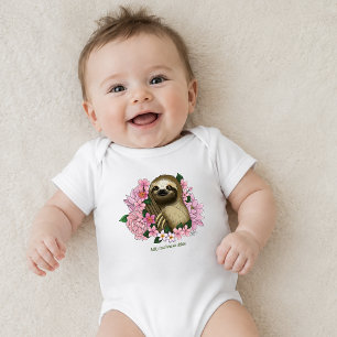 Friedliche Rosa Leichtlebige Faultier-Blumen Baby Strampler