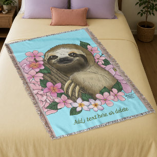 Friedliche Rosa Leichtlebige Faultier Blumen Decke