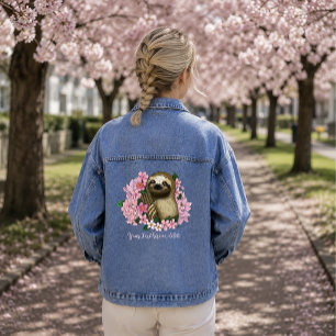 Friedliche Rosa Leichtlebige Faultier Blumen Jeansjacke