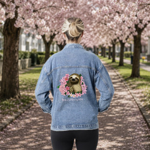 Friedliche Rosa Leichtlebige Faultier Blumen Jeansjacke