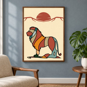 Friedliche Savanne Freundlicher Löwe Abstrakte Mod Poster