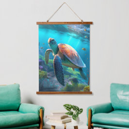 Friedliche Schildkröte Design Wanddekoration Hänge Wandteppich Mit Holzrahmen