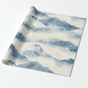 Friedliche schneebedeckte Berge - Blau und Weiß Geschenkpapier
