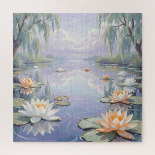 Friedliche Seerosen Teich Trauerweiden Puzzle
