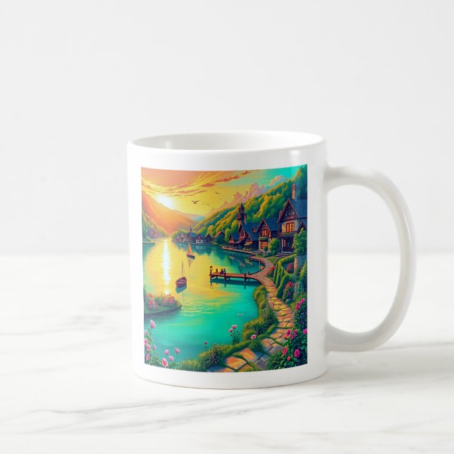 Friedliche Sonnenuntergangs-Reflektions-Tasse Kaffeetasse (Rechts)