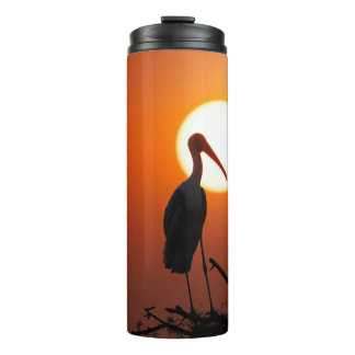 Friedliche Sonnenuntergangs-Storch-Vogel-Silhouett Thermosbecher
