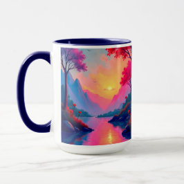 Friedliche Sonnenuntergangsberge Fantasy-Landschaf Tasse