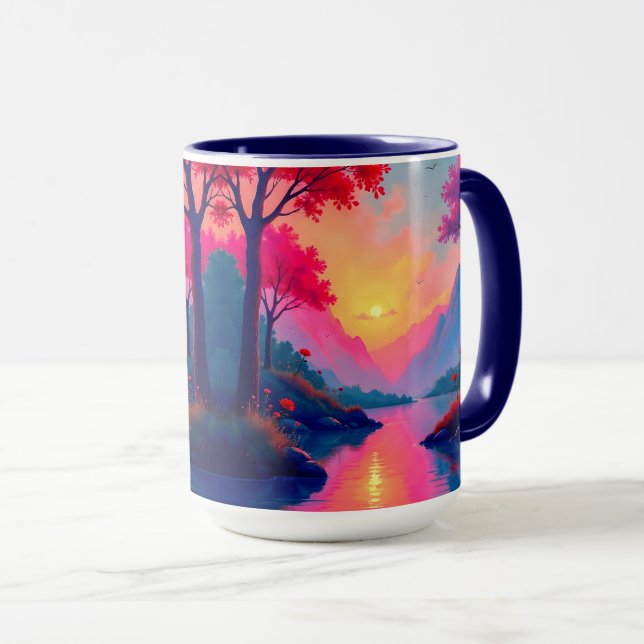 Friedliche Sonnenuntergangsberge Fantasy-Landschaf Tasse (VorderseiteRechts)