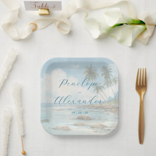 Friedliche Strand Szene in Pastellfarben Pappteller