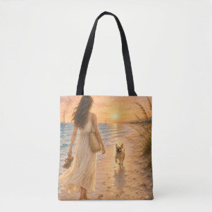 Friedliche Strandsonnenuntergang-Hund-Wasserfarben