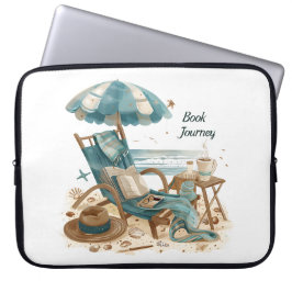 FRIEDLICHE STRANDSZENE MIT BÜCHERN STUHL DECKEN LAPTOPSCHUTZHÜLLE
