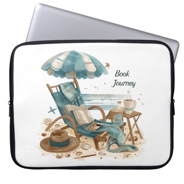 FRIEDLICHE STRANDSZENE MIT BÜCHERN STUHL DECKEN LAPTOPSCHUTZHÜLLE (Vorderseite)