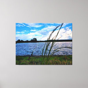Friedliche Szene am See beim Angeln Leinwanddruck
