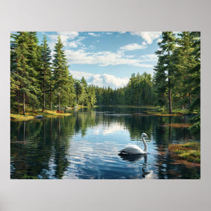 Friedliche Szene am See mit Schwan Poster