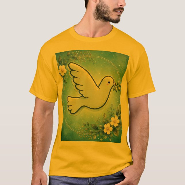 Friedliche Taube in Blüten.  T-Shirt (Vorderseite)