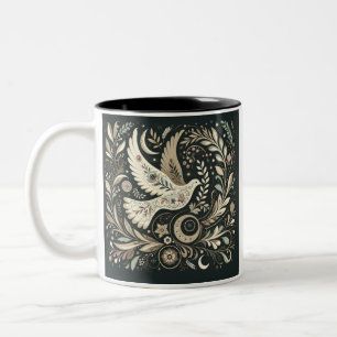 Friedliche Taubenkunst-Tasse, Blumenvogel-Design, Zweifarbige Tasse