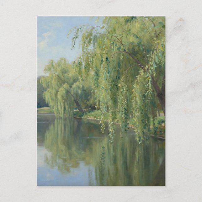 Friedliche Trauerweiden-Teichlandschaft Postkarte (Vorderseite)