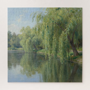 Friedliche Trauerweiden-Teichlandschaft Puzzle