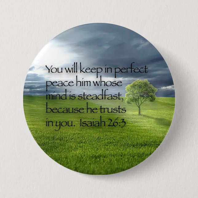 Friedliche Verse Verse Isaiah 26:3 Button (Vorderseite)