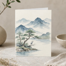 Friedliche Wasserfarbenlandschaft Minimalistische Karte