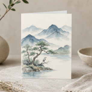 Friedliche Wasserfarbenlandschaft Minimalistische Karte