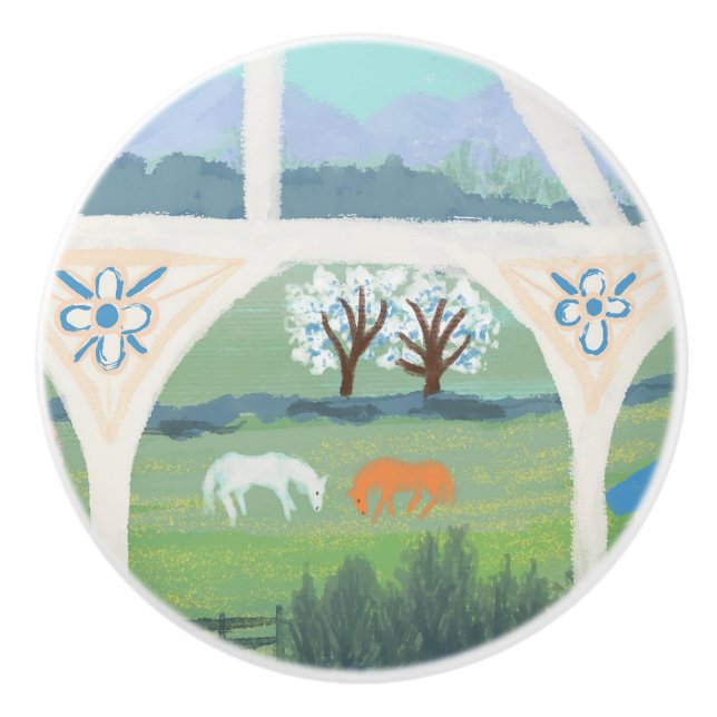 Friedliche Weiden Keramikknopf Keramikknauf (Vorderseite)