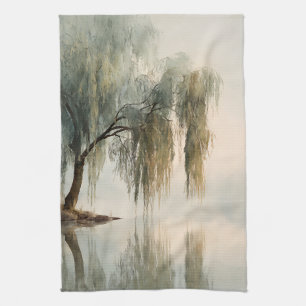 Friedliche Weidenbaum-Reflektion Naturkunst (13) Geschirrtuch