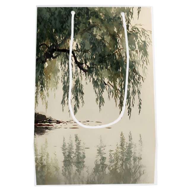 Friedliche Weidenbaum-Reflektions-Naturkunst (11) Mittlere Geschenktüte (Rückseite)