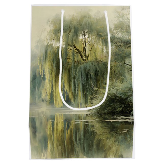 Friedliche Weidenbaum-Reflexion Naturkunst (10) Mittlere Geschenktüte (Rückseite)