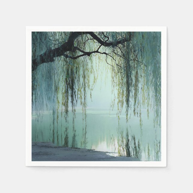 Friedliche Weidenbaum-Reflexion Naturkunst (4) Serviette (Vorderseite)