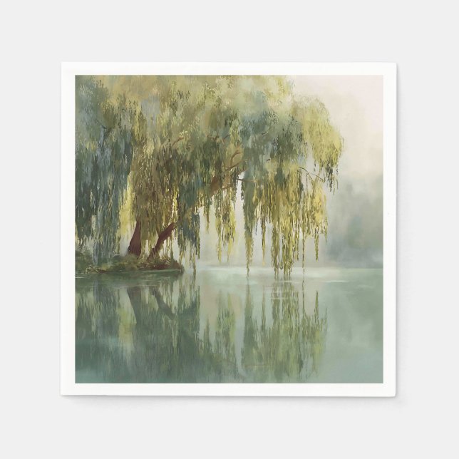 Friedliche Weidenbaum-Reflexion Naturkunst (8) Serviette (Vorderseite)