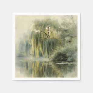 Friedliche Weidenbaum-Reflexions-Naturkunst (10) Serviette