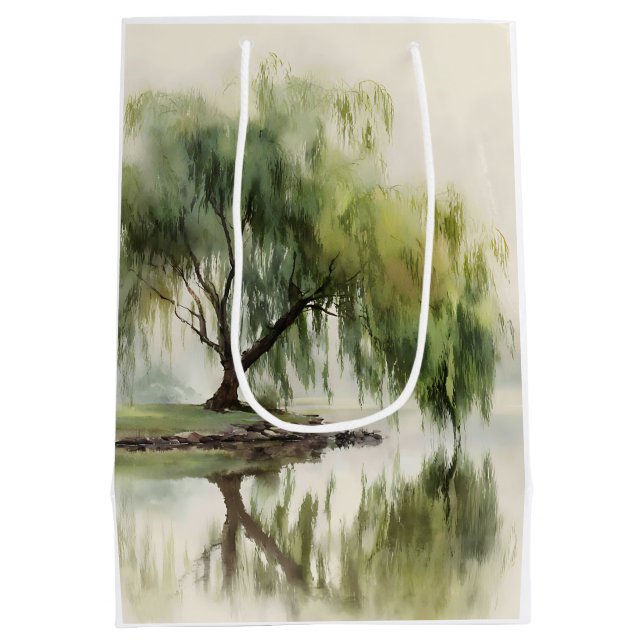Friedliche Weidenbaum-Reflexions-Naturkunst (12) Mittlere Geschenktüte (Rückseite)