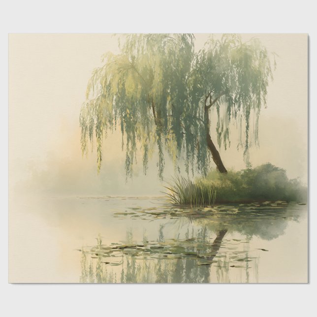Friedliche Weidenbaum-Reflexions-Naturkunst (1) Geschenkpapier (Flach)
