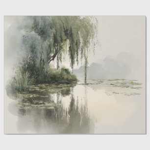 Friedliche Weidenbaum-Reflexions-Naturkunst (2) Geschenkpapier