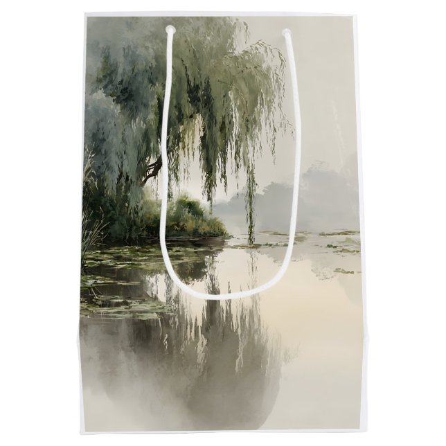 Friedliche Weidenbaum-Reflexions-Naturkunst (2) Mittlere Geschenktüte (Rückseite)