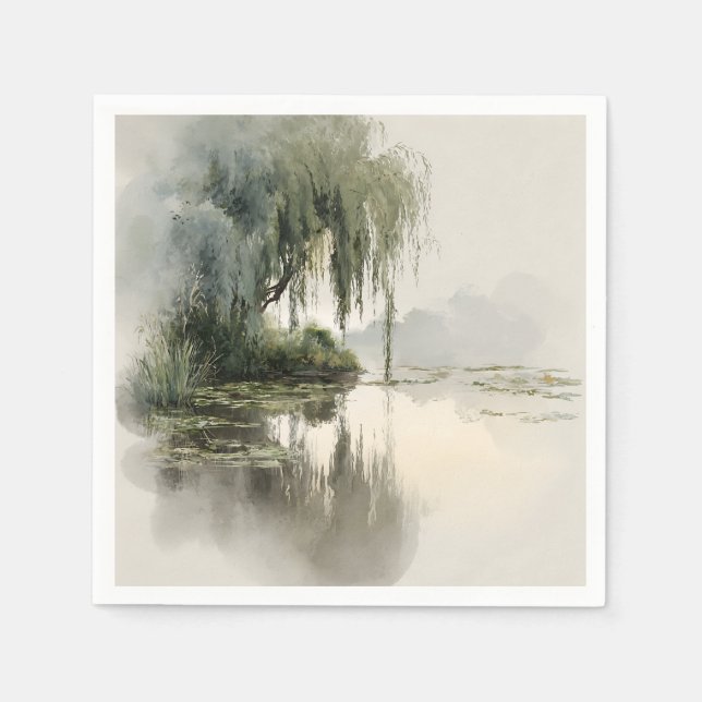 Friedliche Weidenbaum-Reflexions-Naturkunst (2) Serviette (Vorderseite)