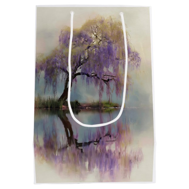 Friedliche Weidenbaum-Reflexions-Naturkunst (6) Mittlere Geschenktüte (Rückseite)