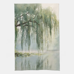 Friedliche Weidenbaum-Reflexions-Naturkunst (9) Geschirrtuch