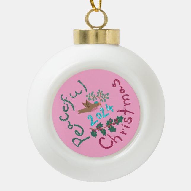 Friedliche Weihnachten 2024 Mistletoe Vogel Orname Keramik Kugel-Ornament (Vorderseite)