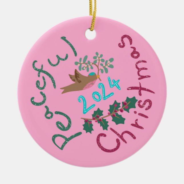 Friedliche Weihnachten 2024 Mistletoe Vogel Orname Keramik Ornament (Vorne)