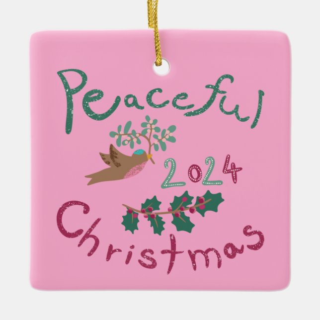 Friedliche Weihnachten 2024 Mistletoe Vogel Orname Keramikornament (Vorderseite)