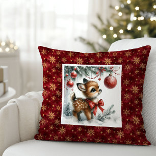 Friedliche Weihnachtsszene Babyhirsch Kinderzimmer Kissen
