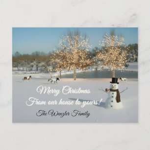Friedliche Weihnachtsszene fröhlicher Schneemann Postkarte