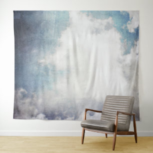Friedliche weiße Wolken und Blue Sky Grunge Wandteppich