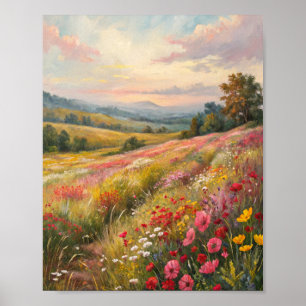 Friedliche Wildblumenwiese bei Sonnenuntergang Ölg Poster