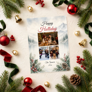 Friedliche Winterberg-Feiertags-Familienfoto-Colla Feiertagskarte