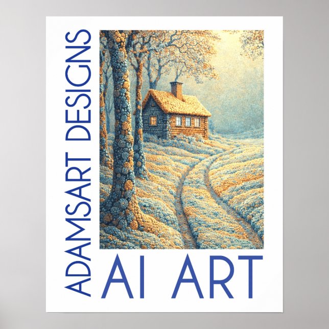Friedliche Winterhüttenlandschaft AI-Kunst Poster (Vorne)